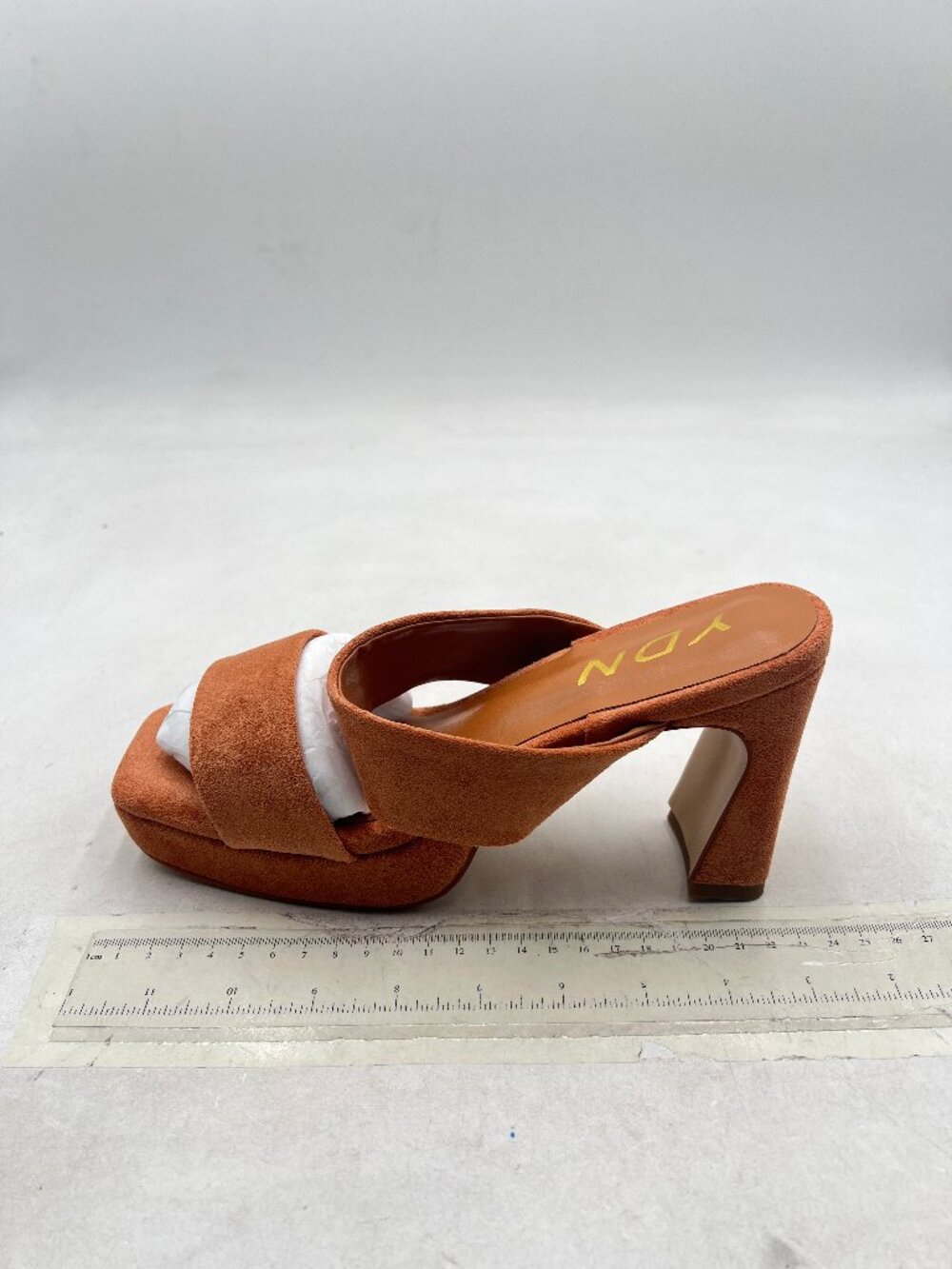 YDN Tan Square Toe Platform Slide Sandals Chunky Heel Suede Double Strap Clogs
